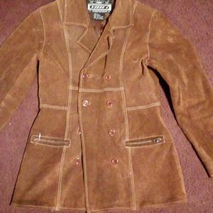 Women's Vintage Suede Leather Lined Jacket.  Size M, button up, zippockets,